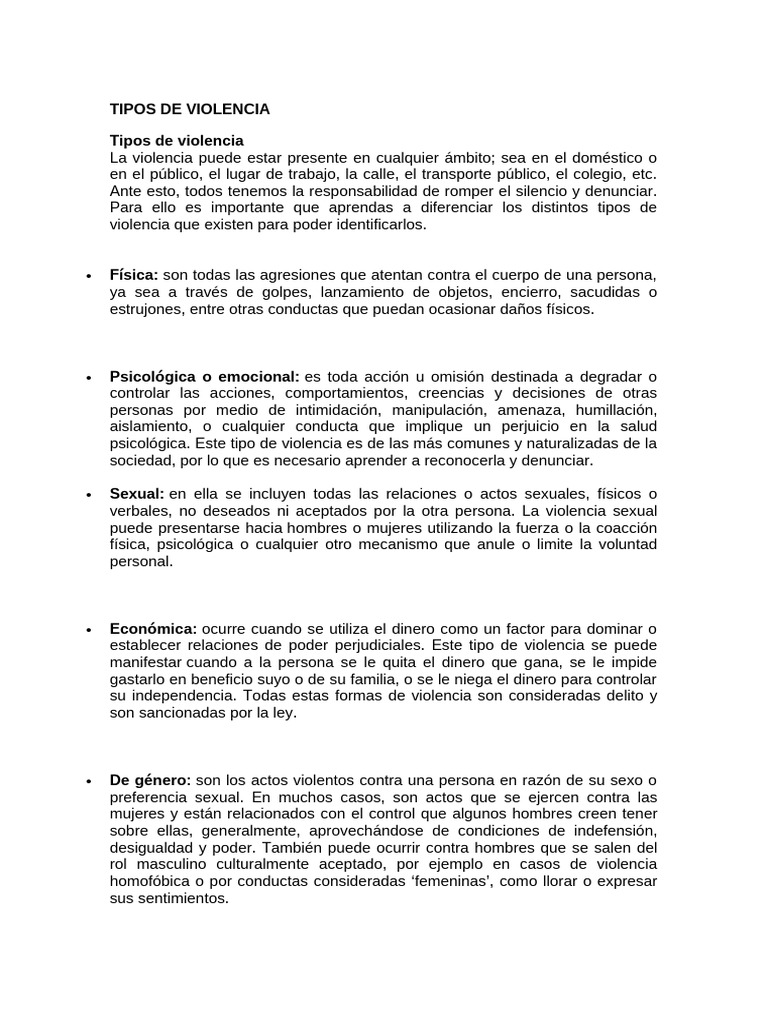 TIPOS DE VIOLENCIA | PDF | Violencia | Abuso infantil
