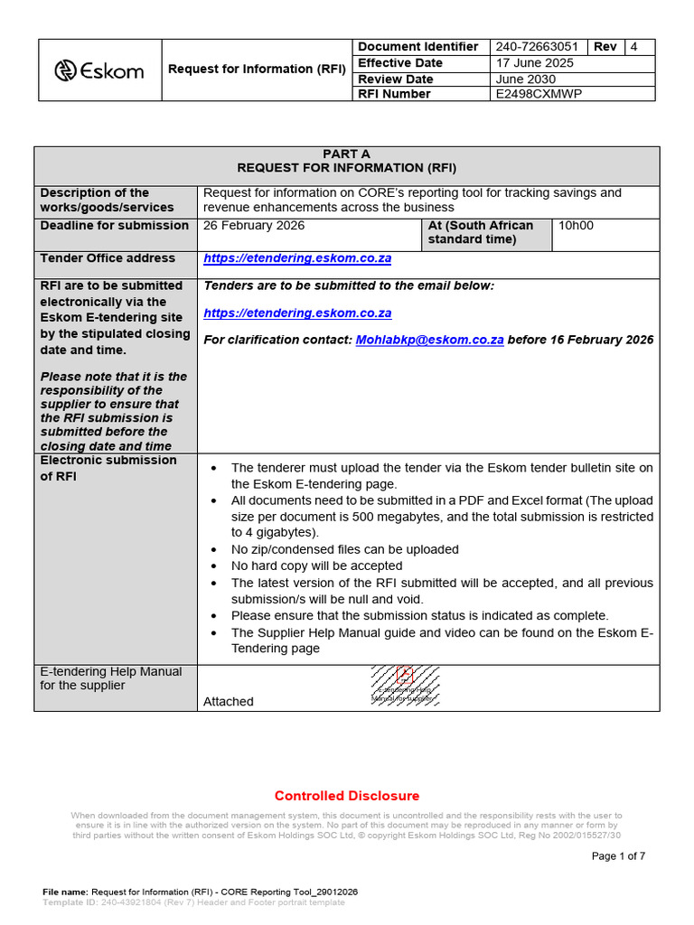 Request For Information Rfi Core Reporting Tool 29012026 | PDF ...