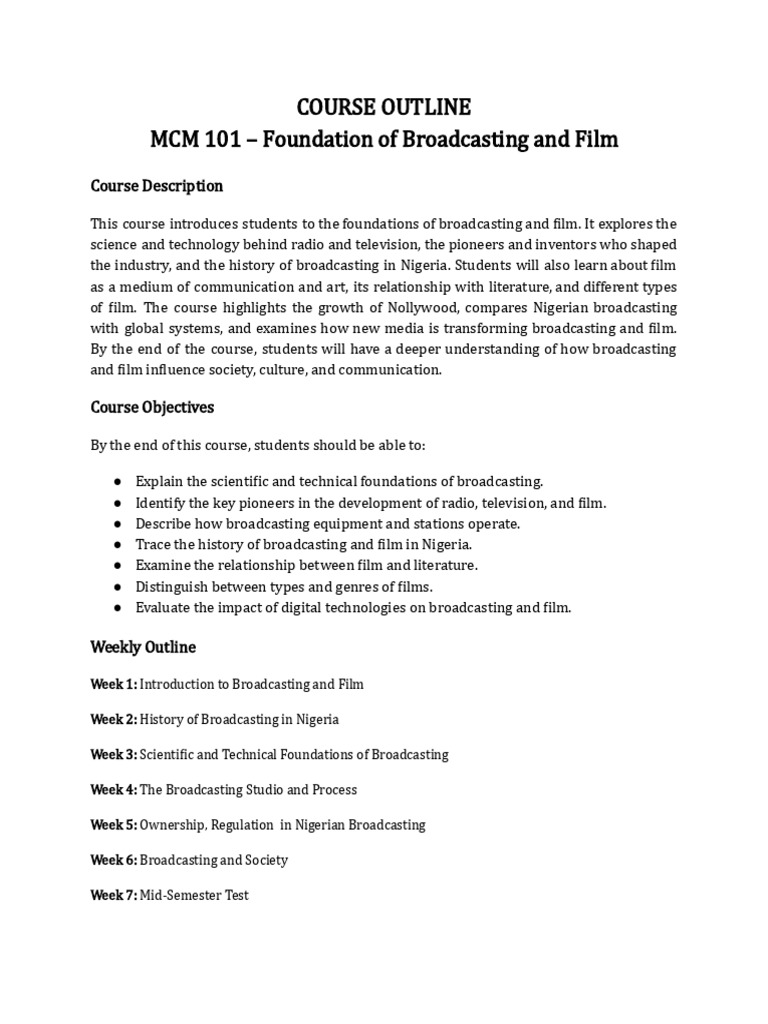 MCM 101 Course Outline 2 | PDF