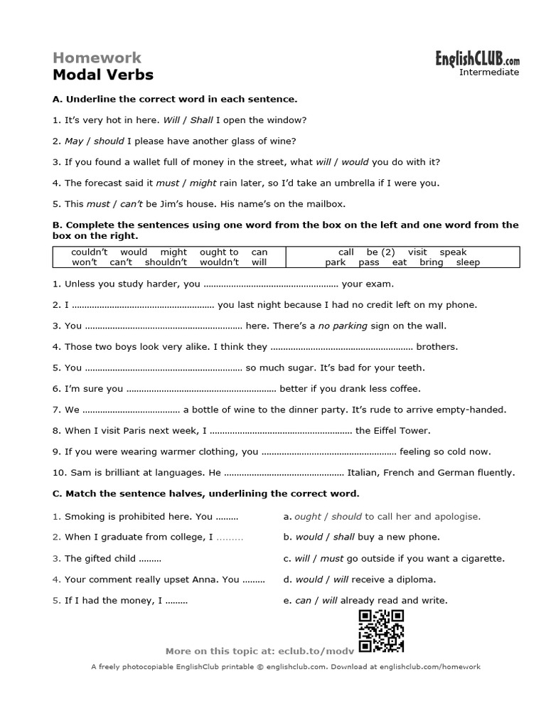 Modal Verbs | PDF | Chess Theory