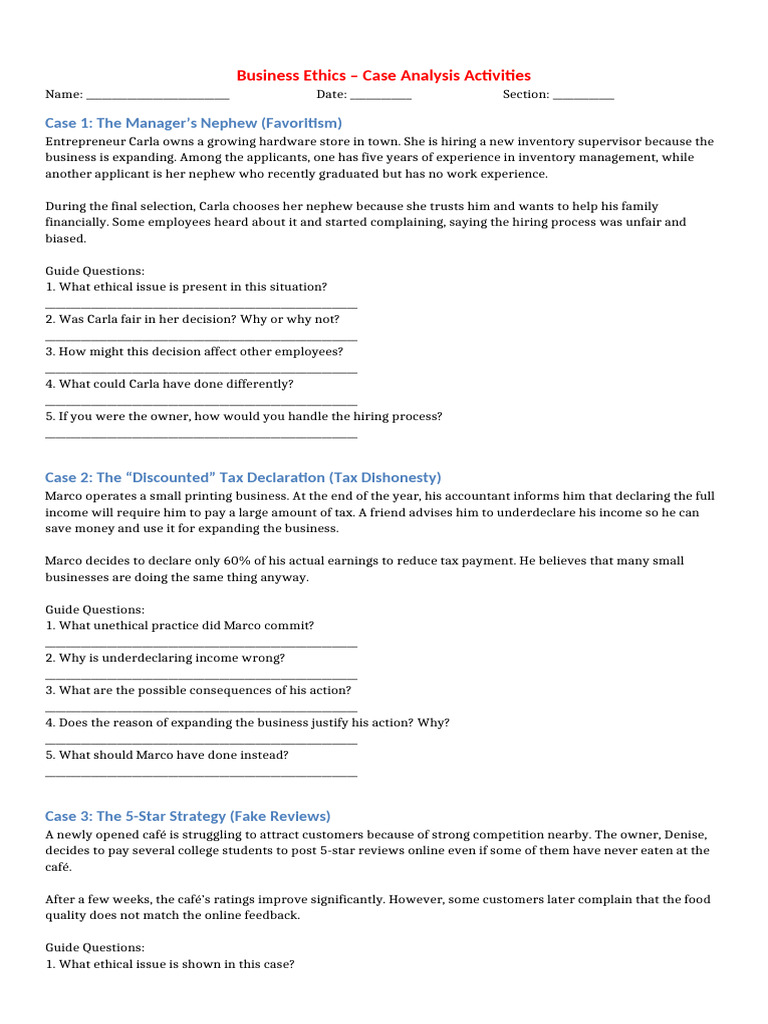 Business_Ethics_Case_Analysis_Activity | PDF | Taxes | Business Ethics