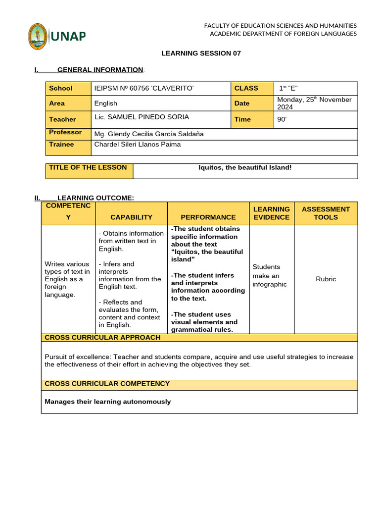 IQUITOS Learning Session 07 - 1st Grade | PDF | Cognition | Communication