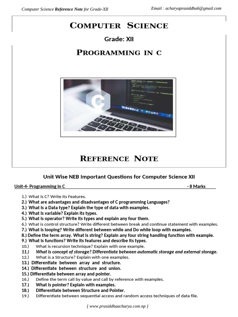 NEB Class 12 Computer Programming in C Notes | PDF | Control Flow | C ...