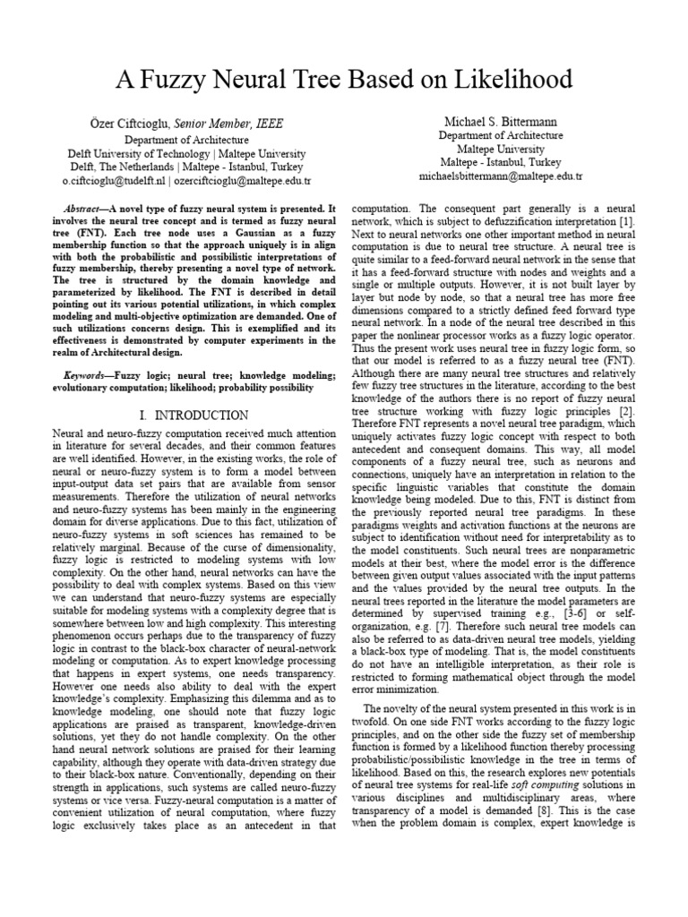 A Fuzzy Neural Tree Based On Likelihood | PDF | Fuzzy Logic | Mathematics