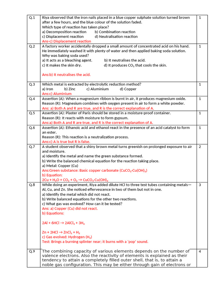 CL X PB 1 CHEM Rev WKSHT 3 Cumulative MS (2025 26) | PDF | Chemical ...