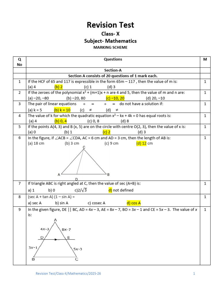 10-Math QP Revision Test MS 11.02.2026 | PDF | Angle | Circle