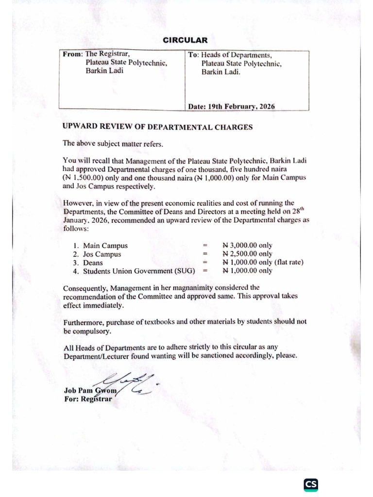 Official Circular On Upward Review of Departmental Charges | PDF