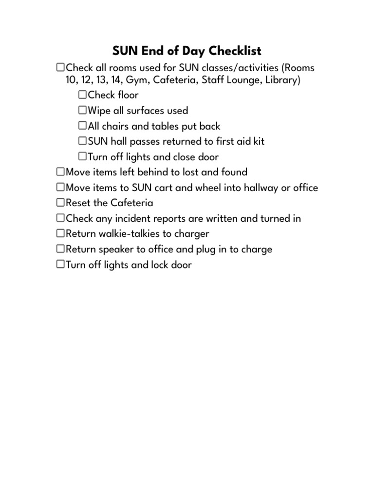 EOD Room - Space Checklist | PDF