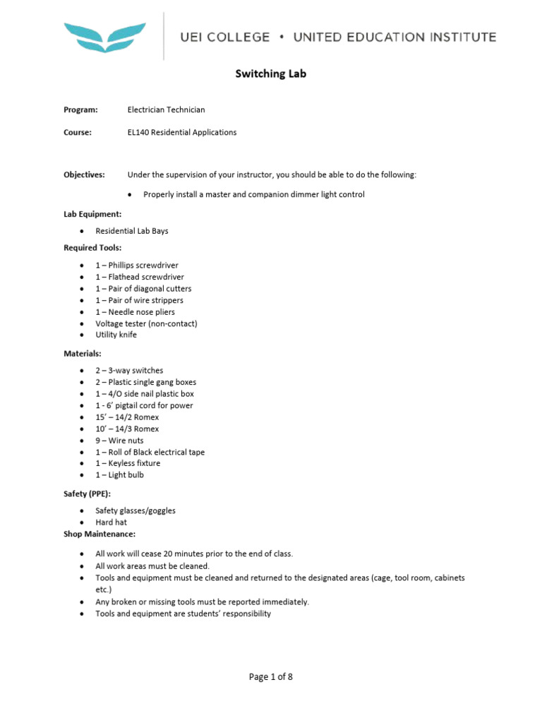 EL140 - 3.3 Switching Lab 1 | PDF | Manufactured Goods | Electrical ...