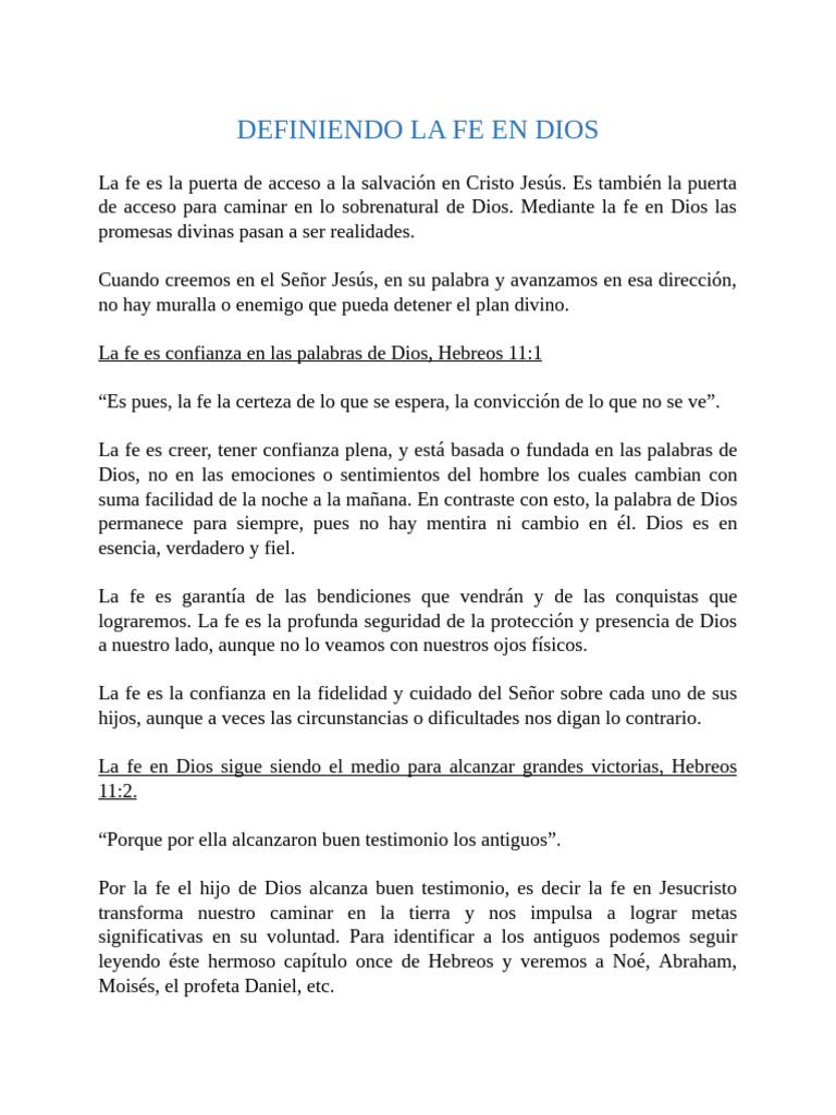 1 Definiendo La Fe en Dios | PDF | Fe | Epístola a los hebreos