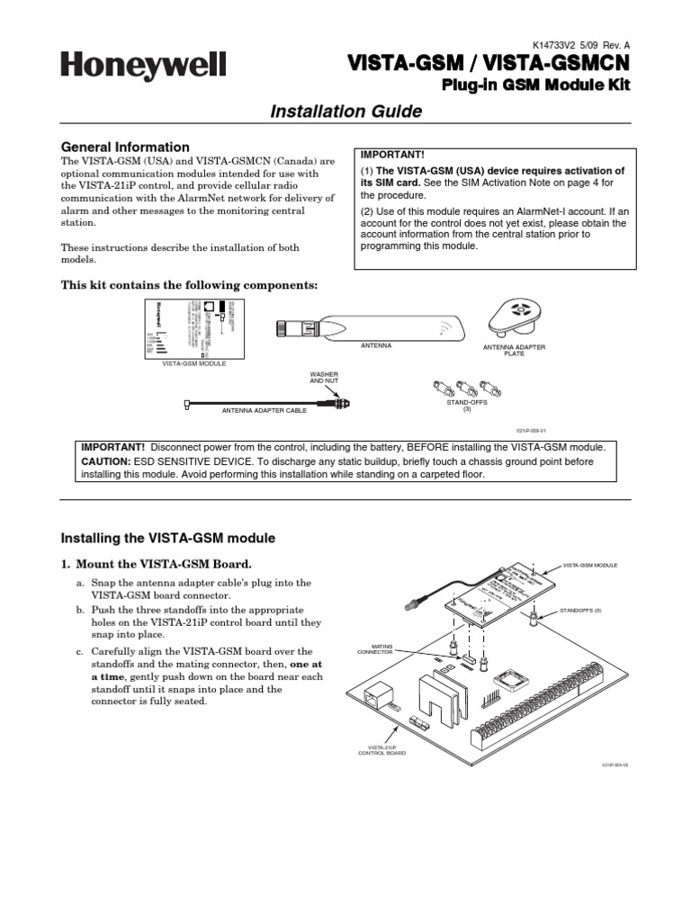 Honeywell Vista GSM Install Guide Security Alarm General Packet