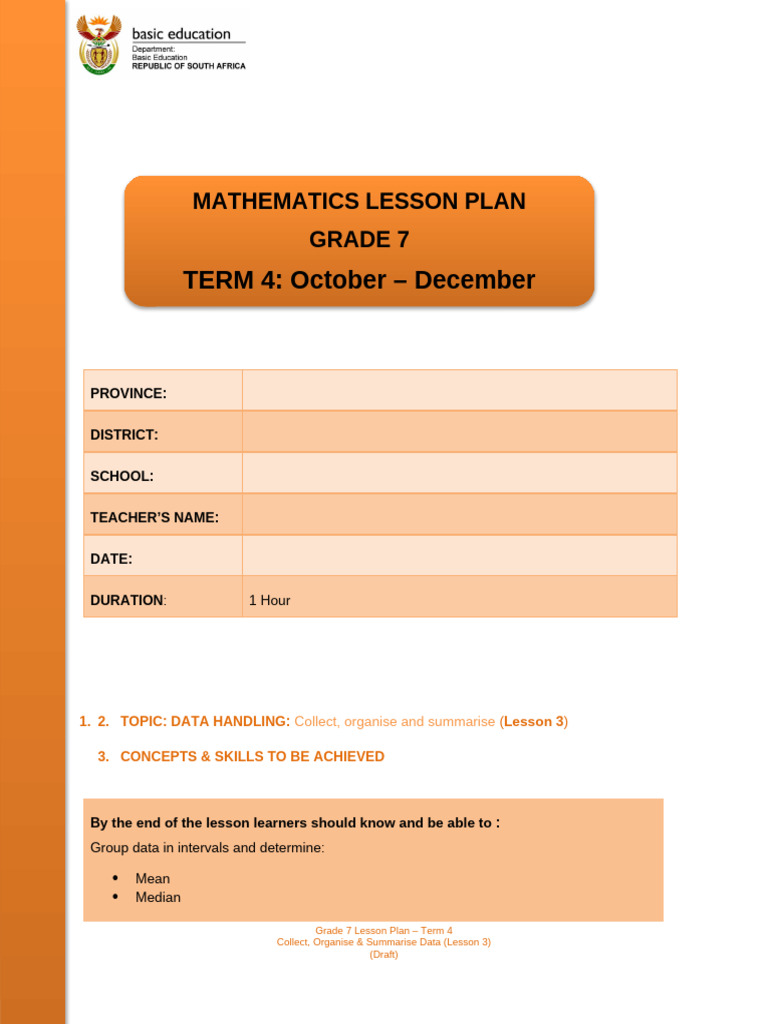 Grade 7 Term 4 COLLECT, ORGANIZE & SUMMARIZE DATA Lesson 3 | PDF ...