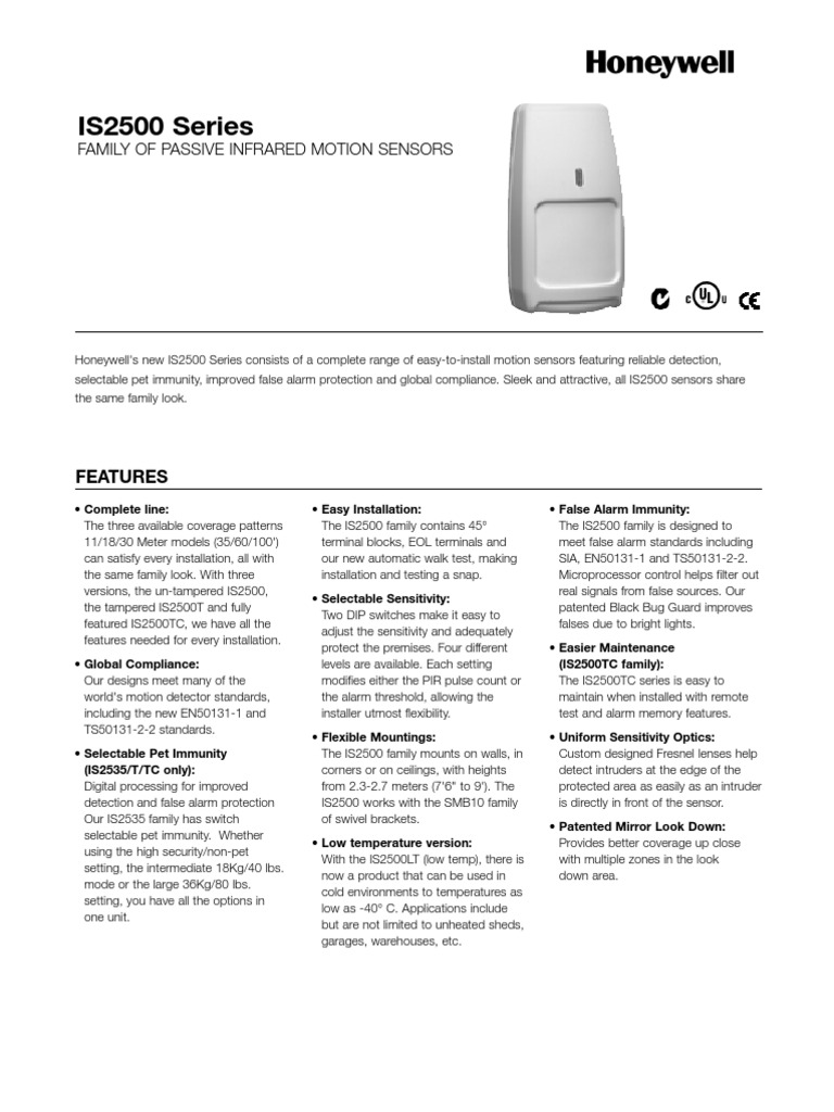 Honeywell IS2500 Series Data Sheet | Security Alarm | Equipment