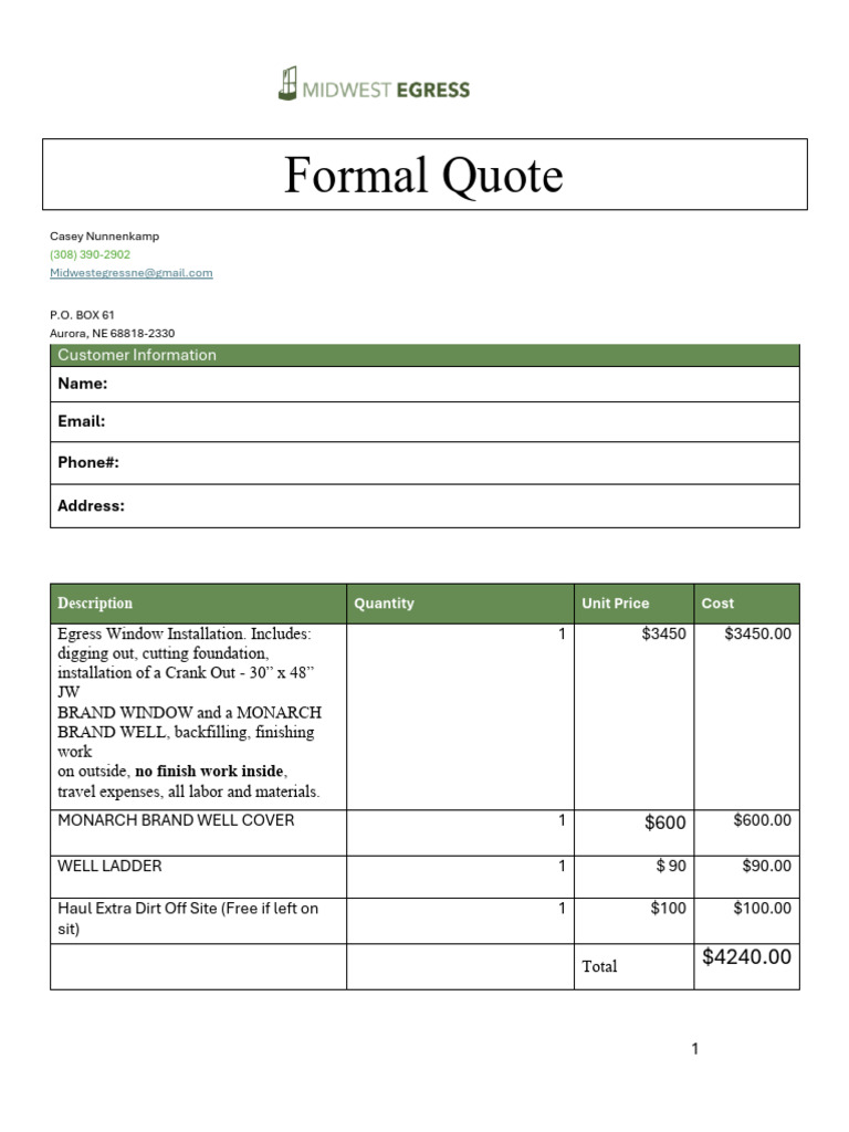 Formal Quote-With Equations | PDF | Business