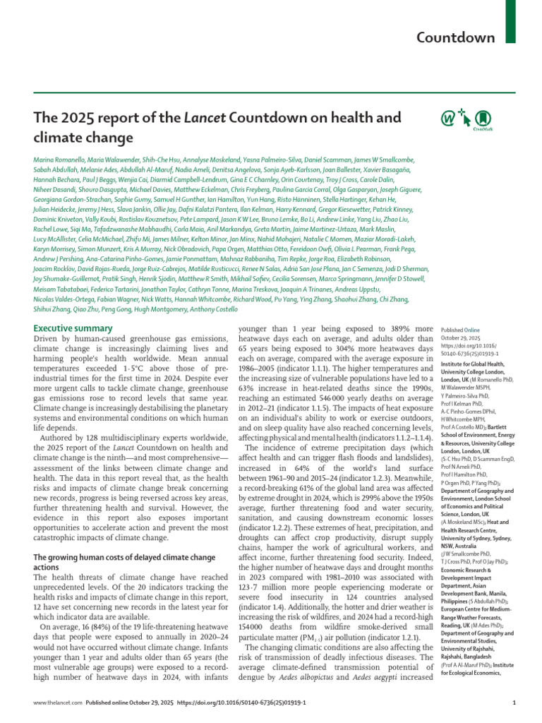 The 2025 Report of The Lancet Countdown On Health and Climate Change ...