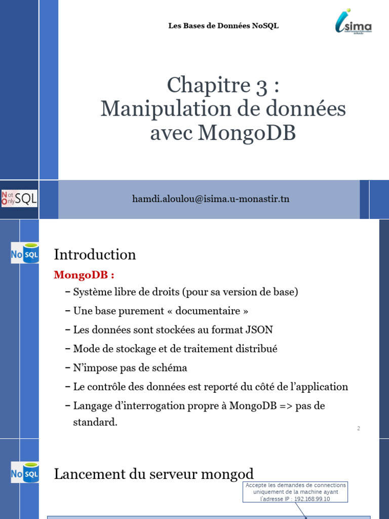 Chapitre 3 - Manipulation de Données Avec MongoDB | PDF | MongoDB ...