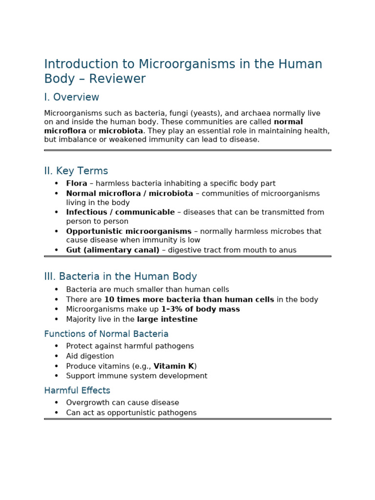 Reviewer Introduction To Microorganisms in The Human Body | PDF ...