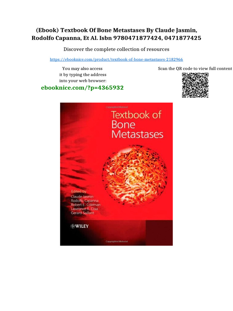 (Ebook) Textbook of Bone Metastases by Claude Jasmin, Rodolfo Capanna ...