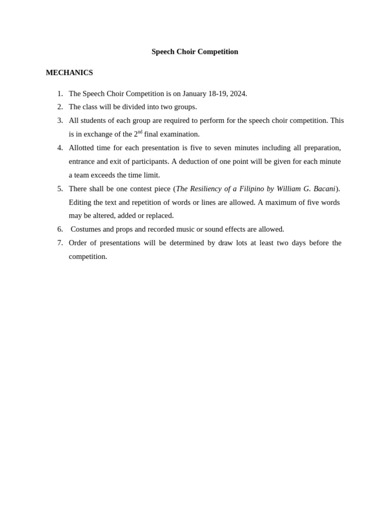 Speech Choir Competition Mechanics | PDF