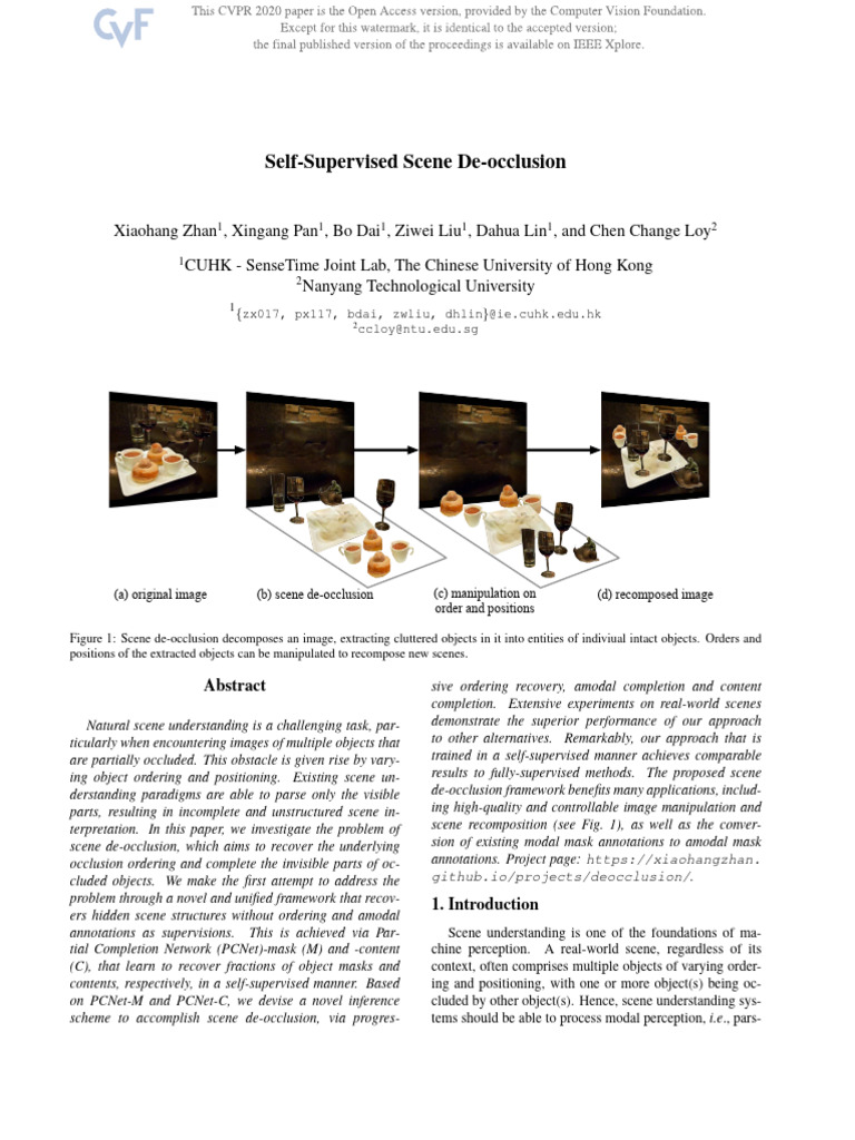 Zhan Self-Supervised Scene De-Occlusion CVPR 2020 Paper | PDF | Image ...