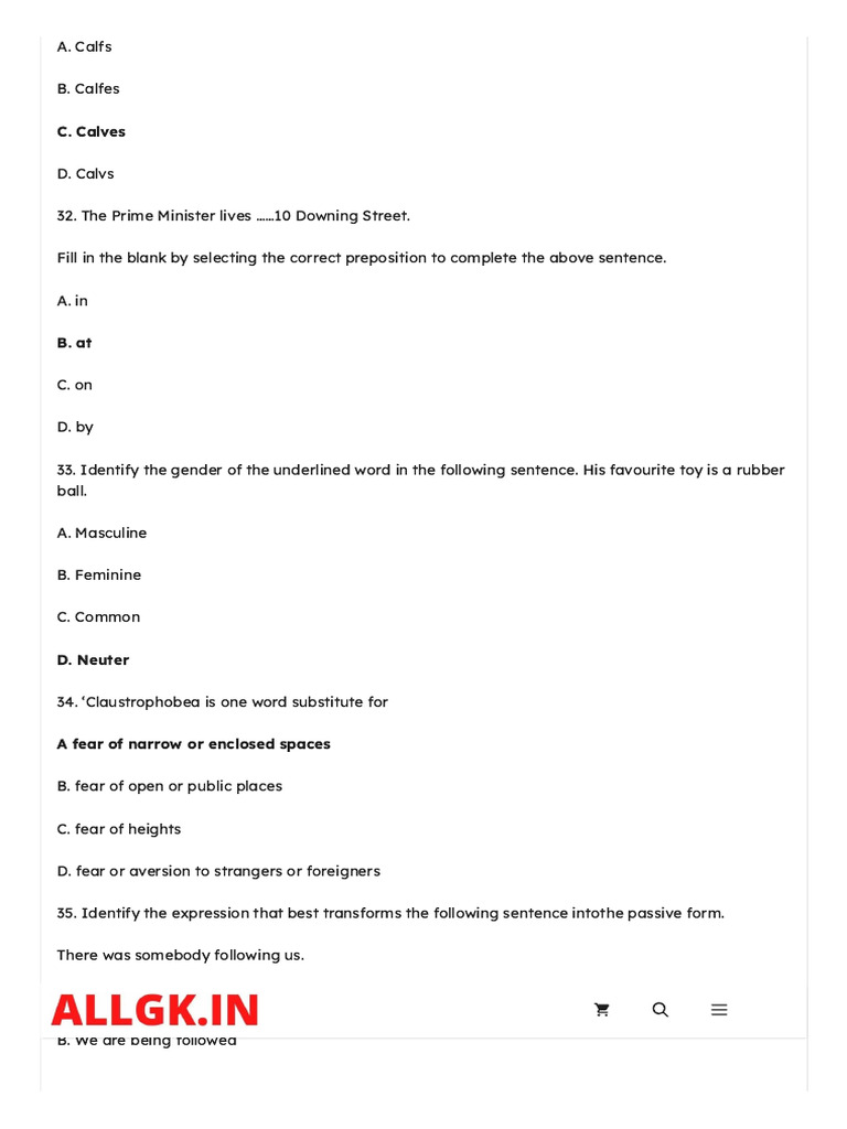 CG Vyapam English Grammar Solved Paper 2022 PDF | PDF | Grammatical ...