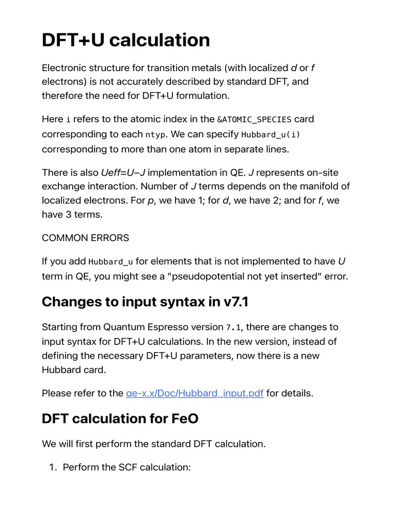 DFT+U Calculation - Quantum Espresso Tutorial | PDF | Density ...
