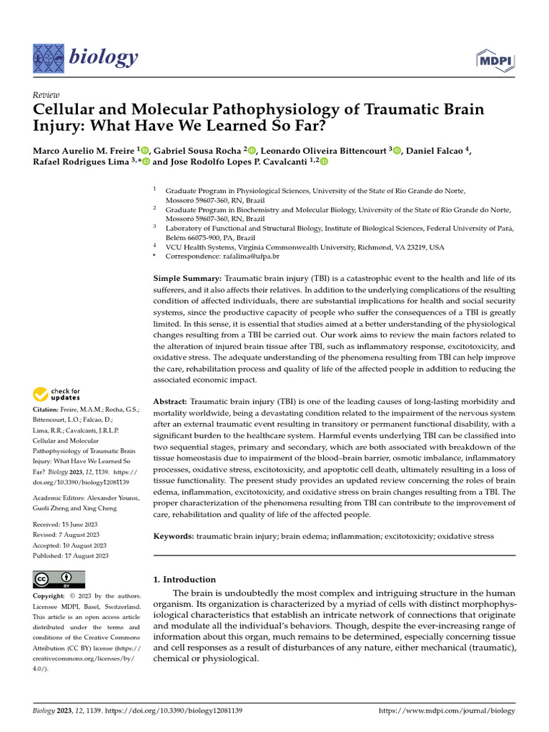 Biology 12 01139 | PDF | Inflammation | Traumatic Brain Injury