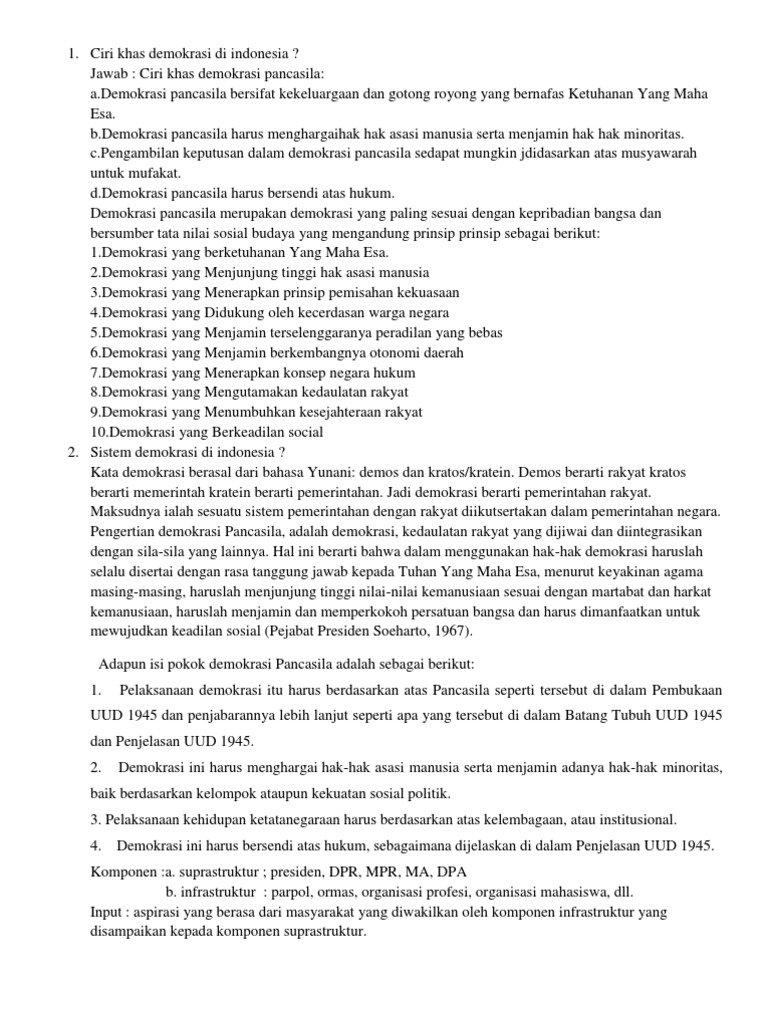 Ciri Khas Demokrasi Di Indonesia