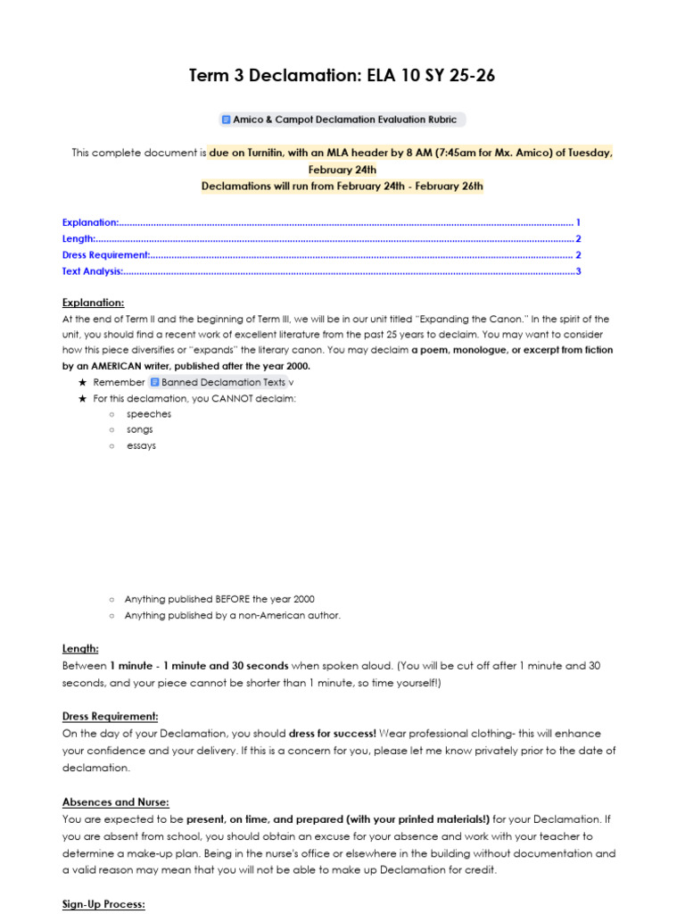 Term 3 Declamation - ELA 10 SY 25-26 | PDF