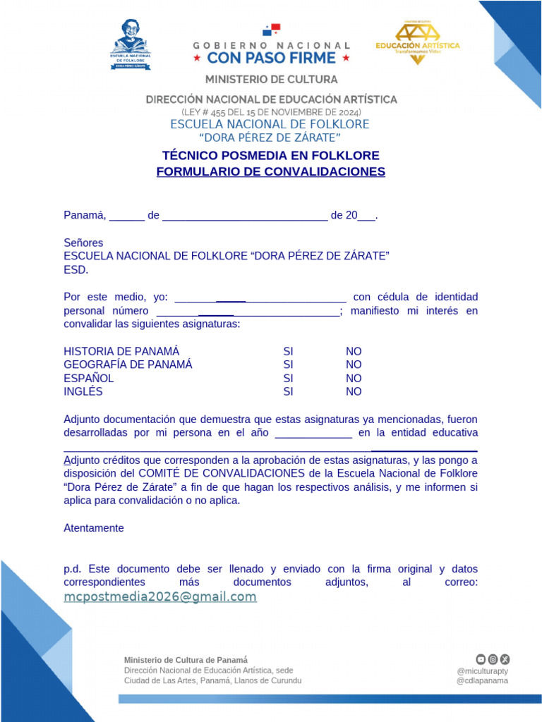Formulario de Convalidacion 2026 | PDF