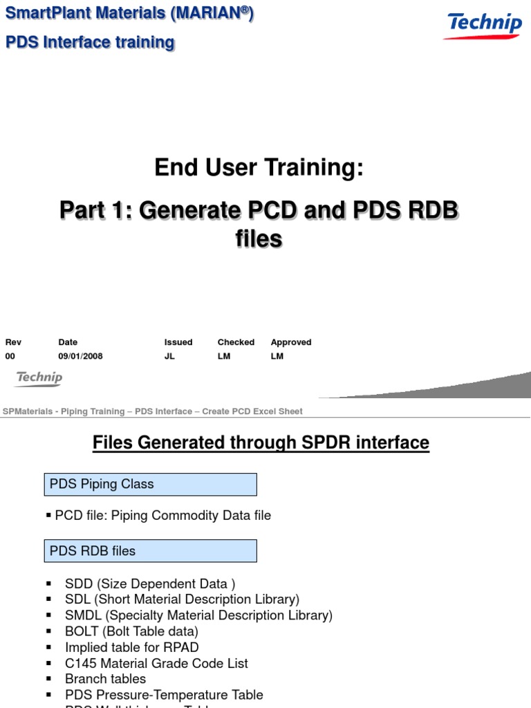 1 Training PDS Interface Generate PCD and PDS RDB Files Microsoft Excel System Software