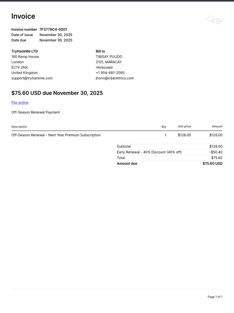 Invoice 7F3778C4 0001 | PDF