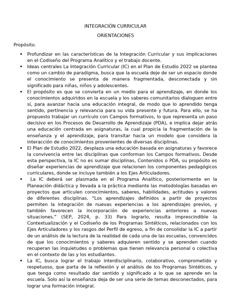 Integración Curricular (Orientaciones) | PDF | Plan de estudios ...
