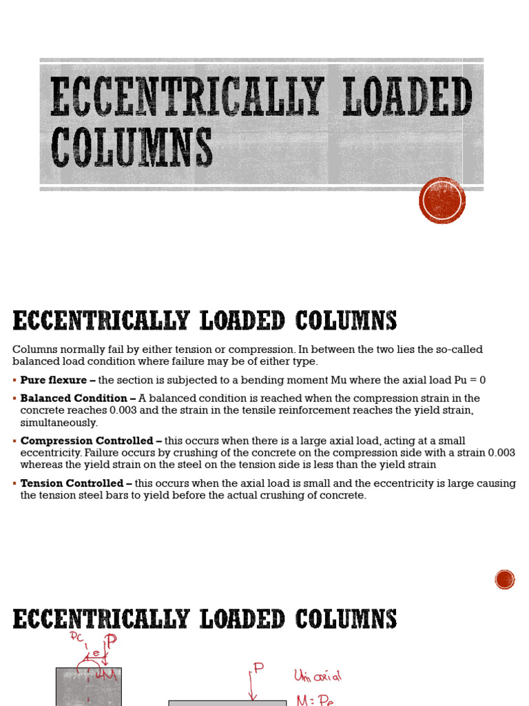 Eccentrically Loaded Columns | PDF | Column | Bending