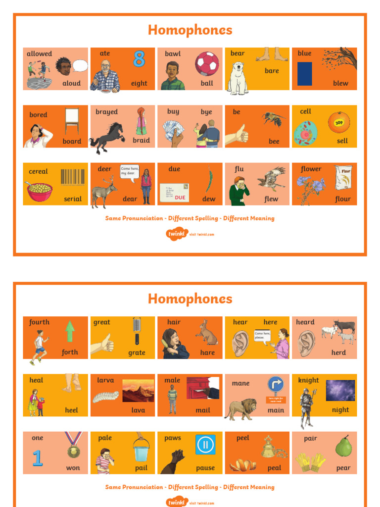 Homophone List | PDF | Lexicology | Linguistics