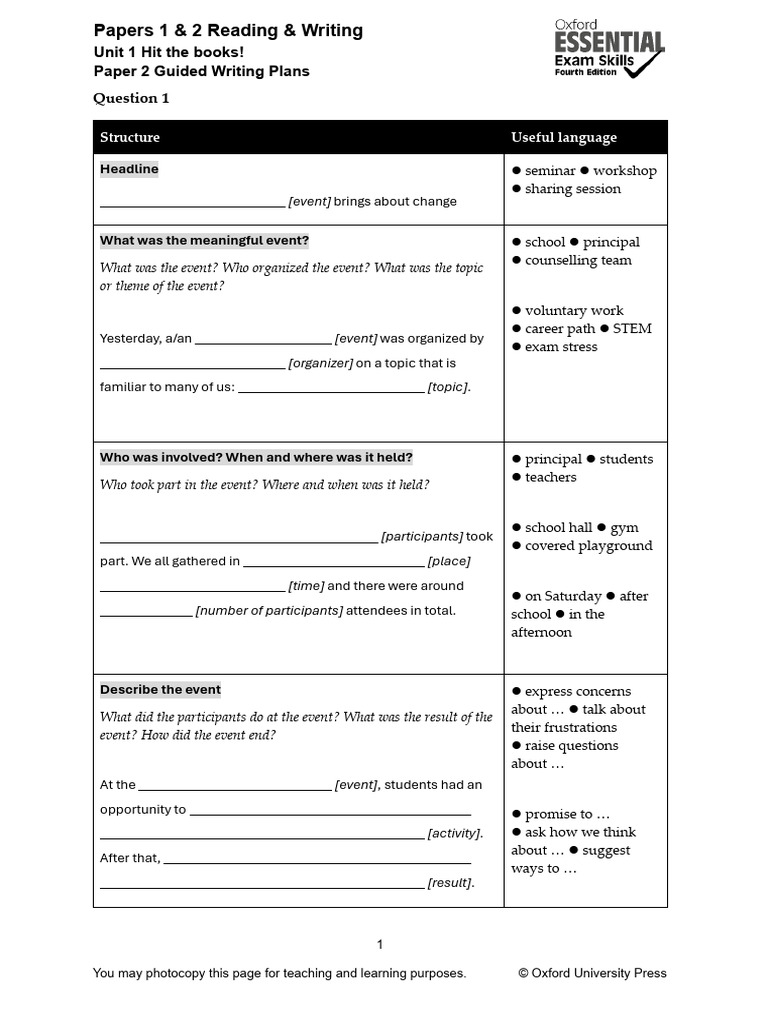 Oees4e p2 U1 Ep Guided Writing Plan | PDF