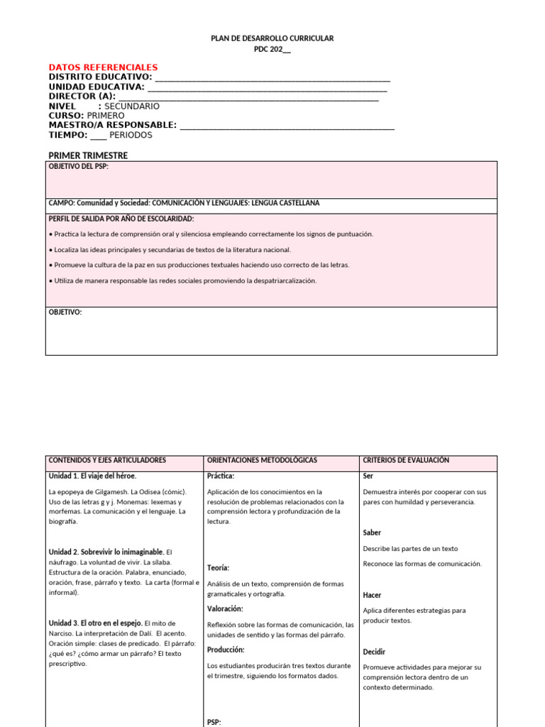 Plan de Desarrollo Curricular Len1 | PDF | Comprensión lectora ...