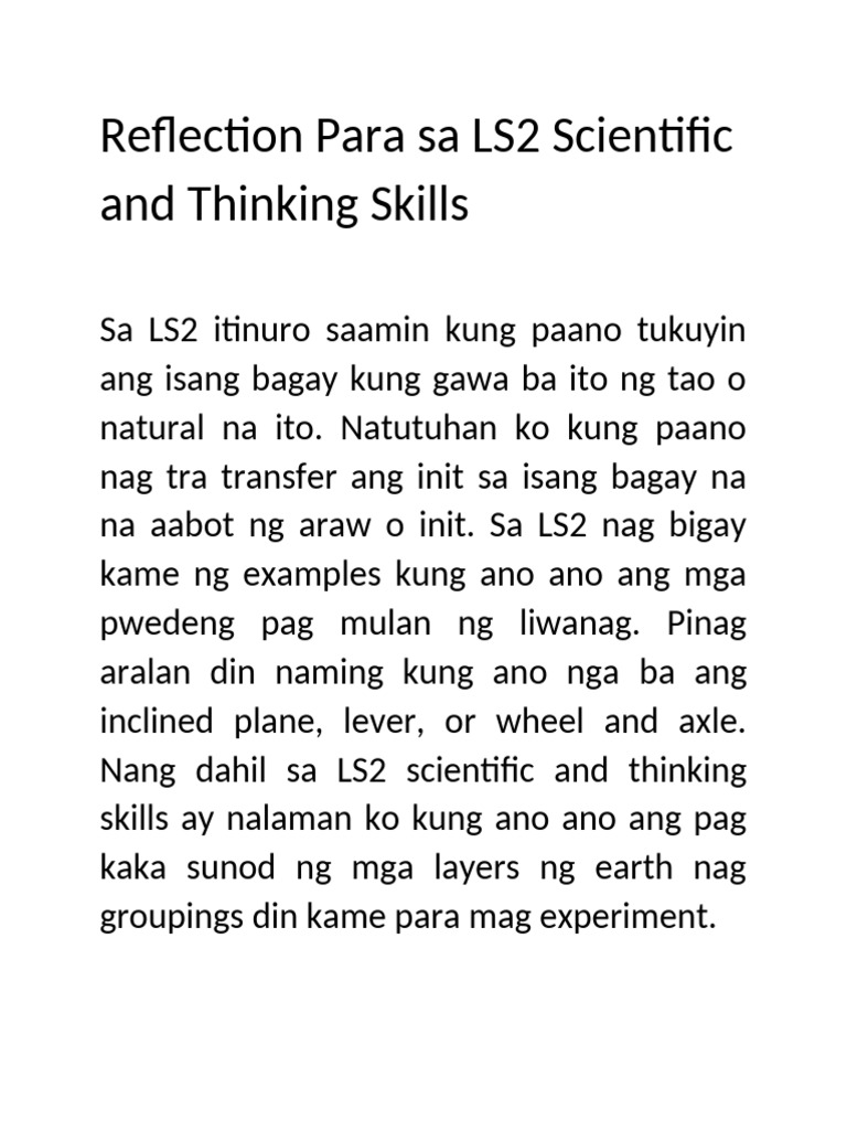 Reflection para Sa LS2 Scientific and Thinking Skills | PDF