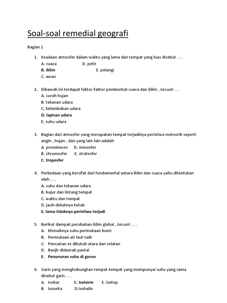 Soal Soal Remedial Geografi Bagian 1