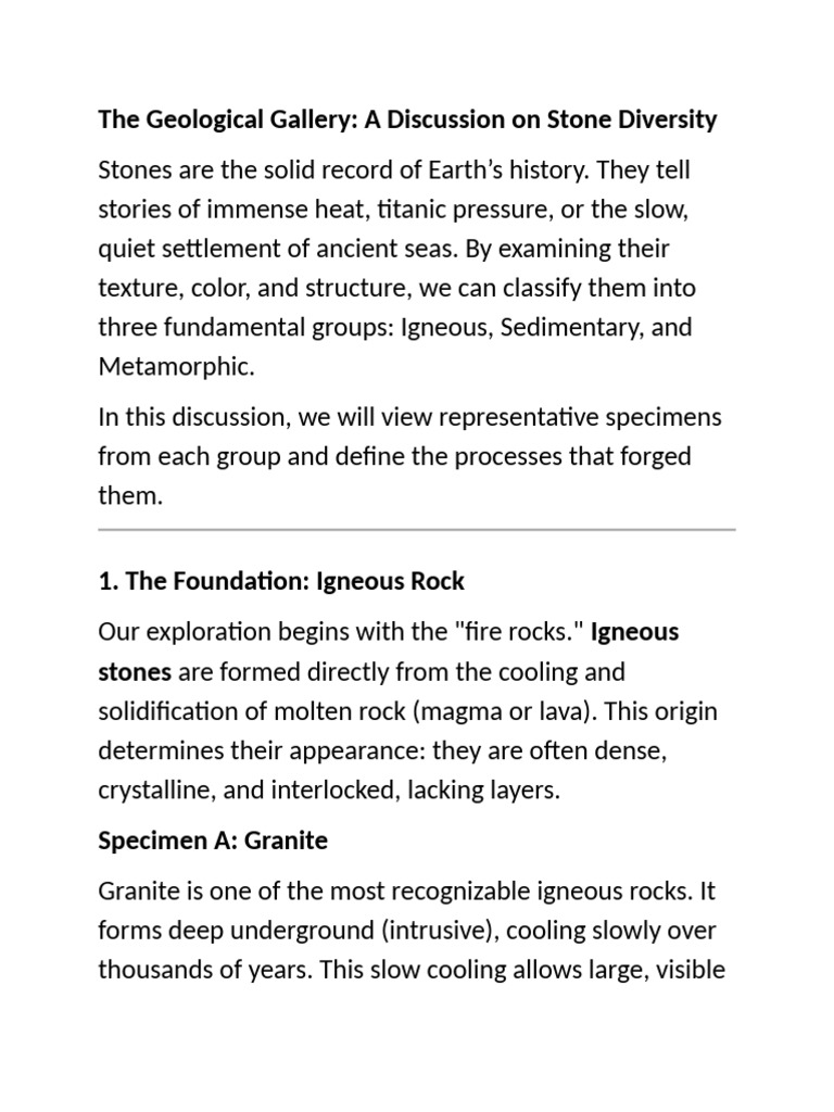 The Geological Gallery - A Discussion On Stone Diversity | PDF | Rock ...
