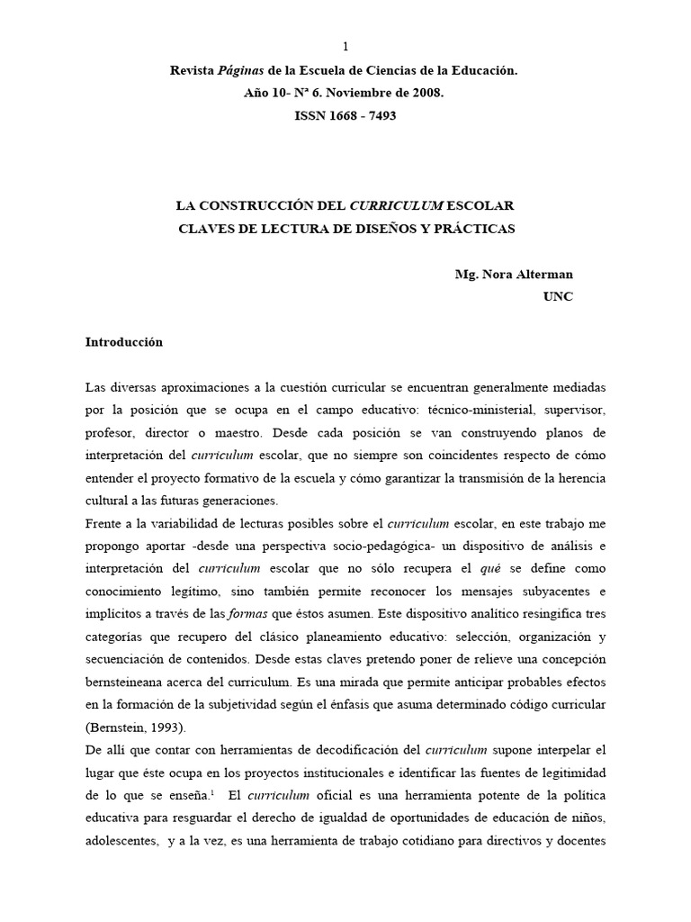 Alterman. 2008. La Construcción Del Curriculum Escolar | PDF | Plan de ...