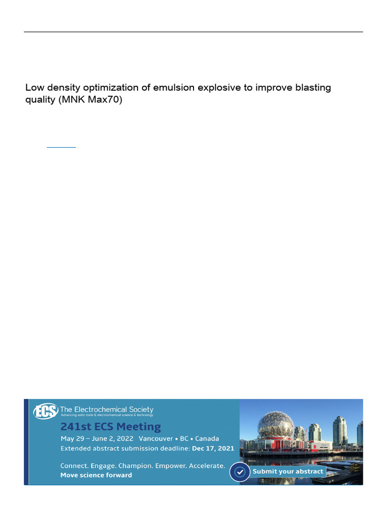 Low Density Optimization of Emulsion Explosive To | PDF | Density | Mining
