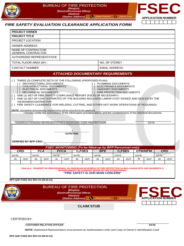 FSED 1F Application Form FSEC For Building Permit Rev02 | PDF | Safety