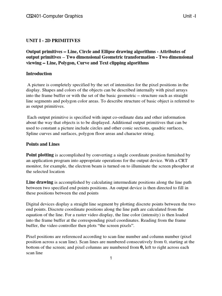 Cs2401 Computer Graphics Notes - trueofiles