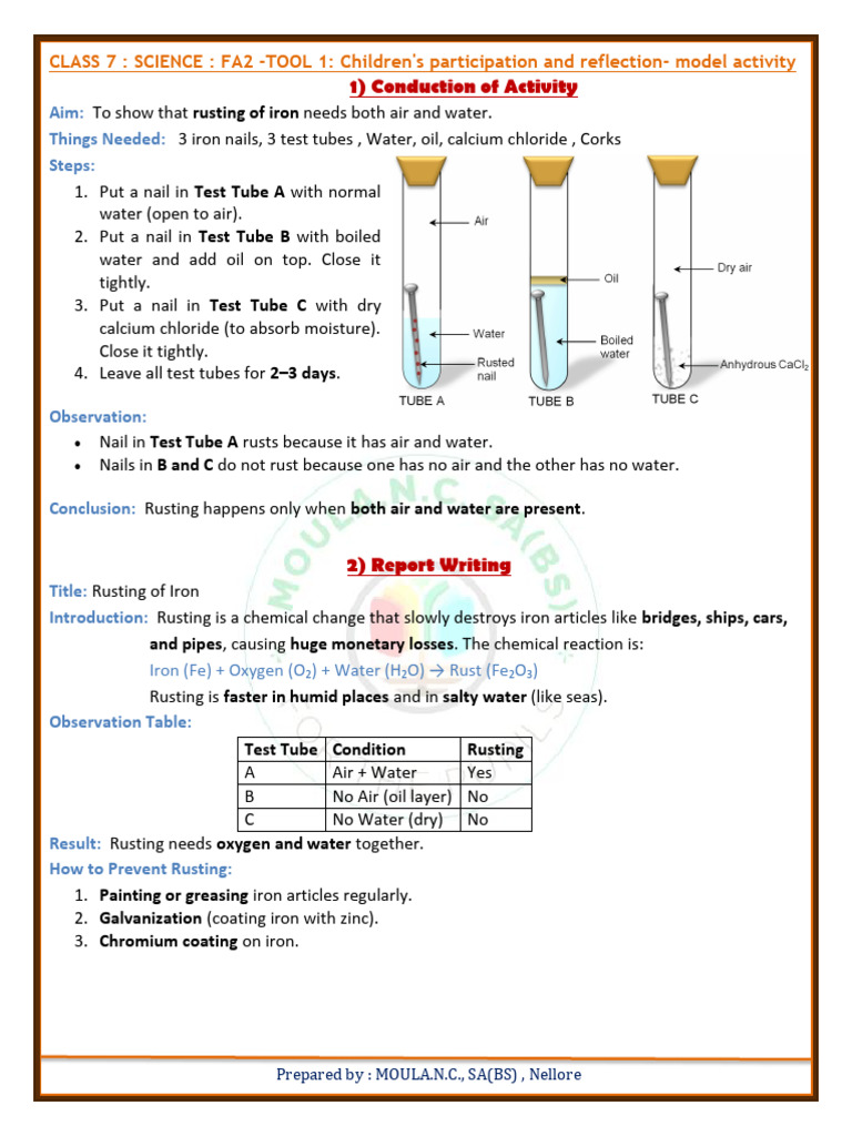 7th - Fa2 - Project& Activity-By NCM | PDF | Rust | Iron