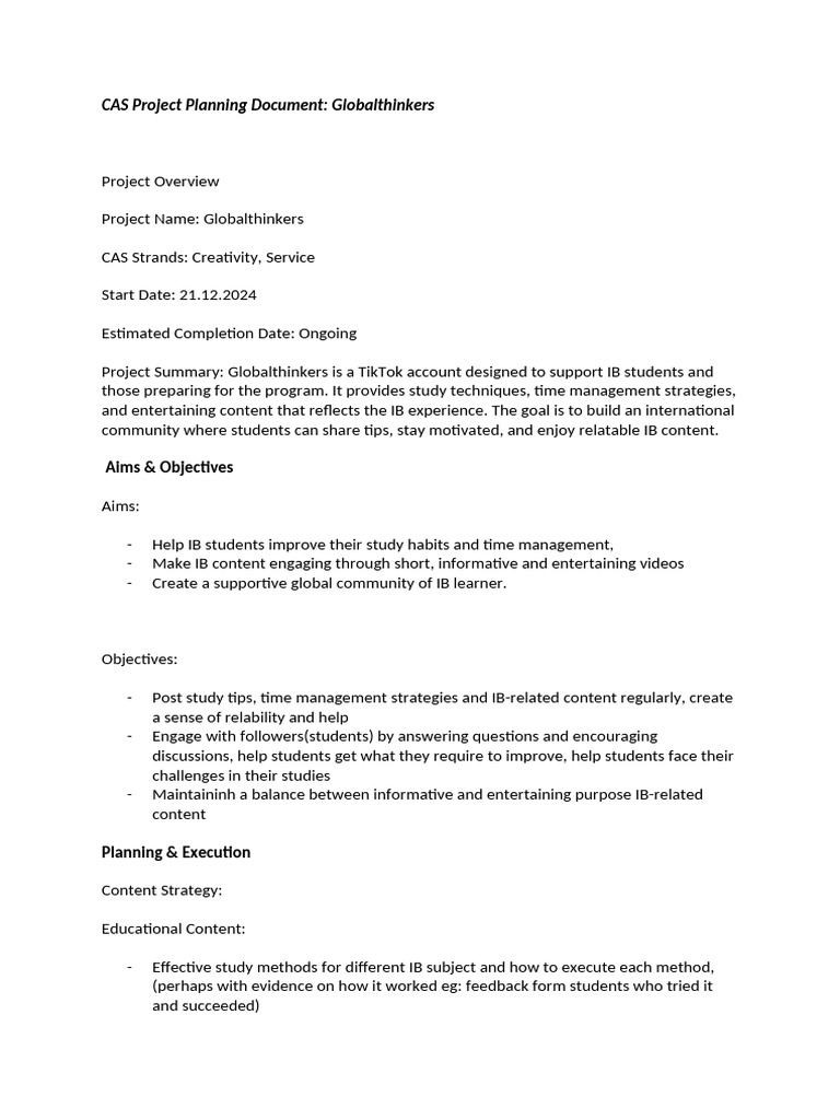 CAS Project Plan Document FINAL | PDF
