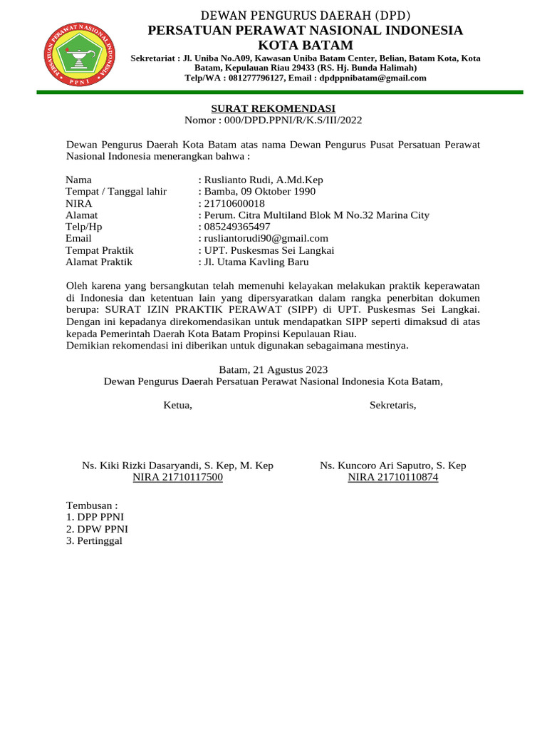 Format Surat Rekomendasi Sipp Kosongan Untuk Dpk-1 | PDF