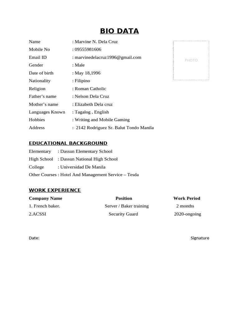 Bio Data Format 3 | PDF