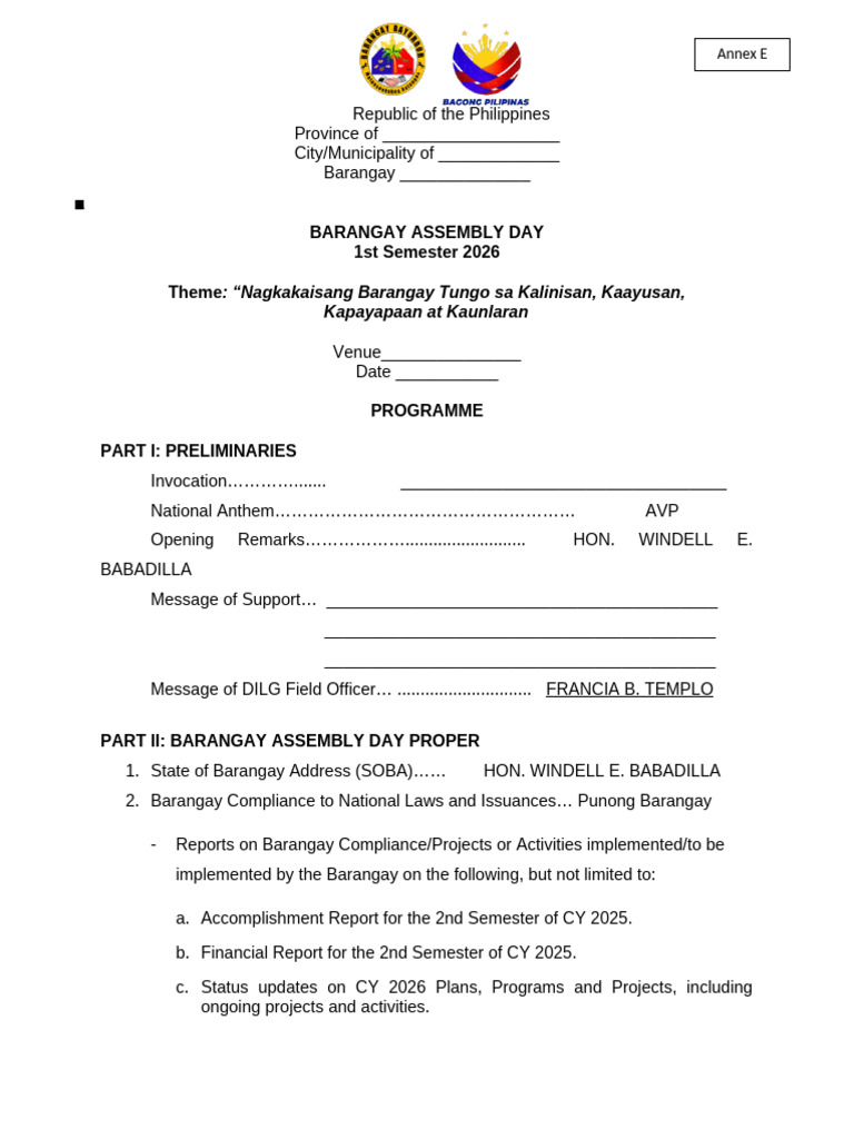 Annex E Programme Template | PDF