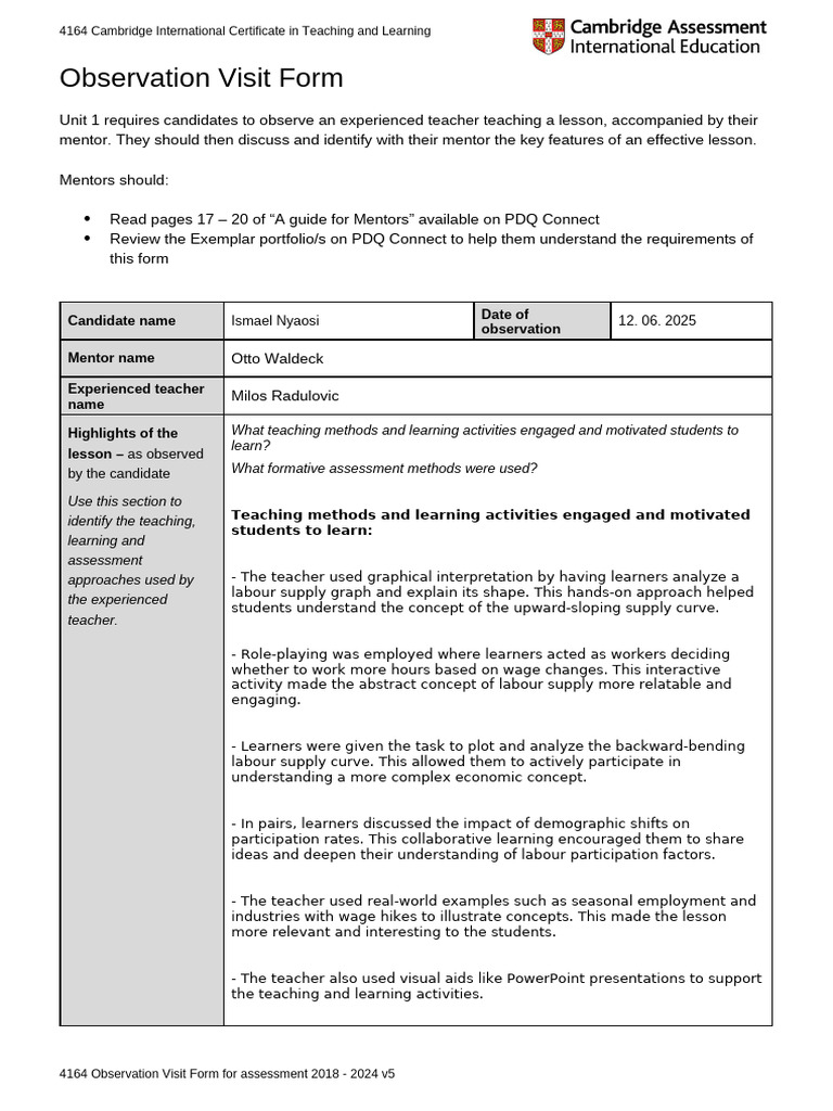 Module 1 Unit 1 Observation Visit Form v5 | PDF | Teaching Method ...